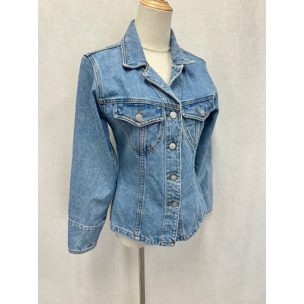 Moda International 90s Vintage  Cotton Blue Denim Shirt Jacket Small Tailored‎ - Picture 4 of 16